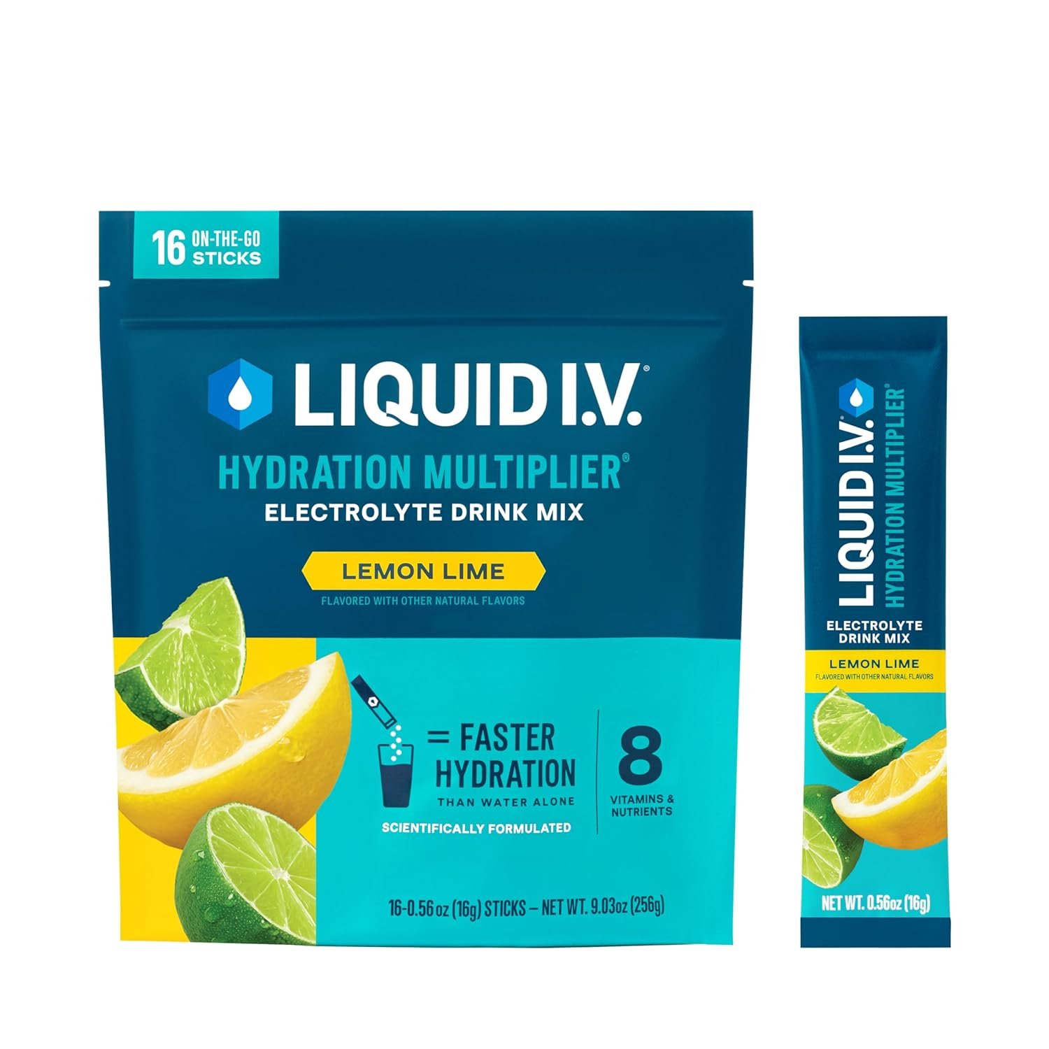 Liquid I.V. Hydration Multiplier - Lemon Lime - Powder Packets | Electrolyte Drink Mix | Easy Open Single-Serving | Non-GMO | 16 Stick