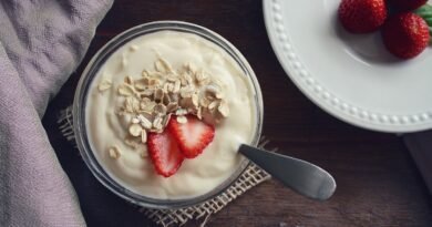 yogurt, strawberries, food