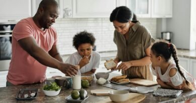 Family Making Breakfast in the Kitchen