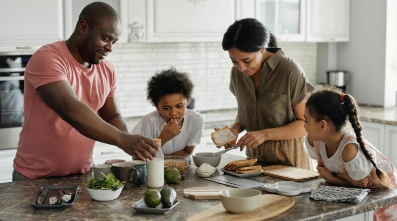 Family Making Breakfast in the Kitchen