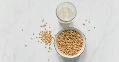 Top View Photo of Soybeans on Bowl Near Drinking Glass With Soy Milk