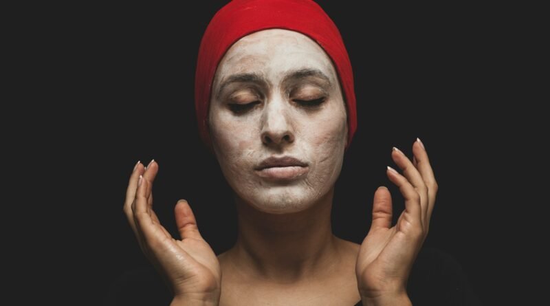 woman with red hijab on her head