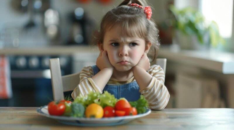 child, vegetables, eating