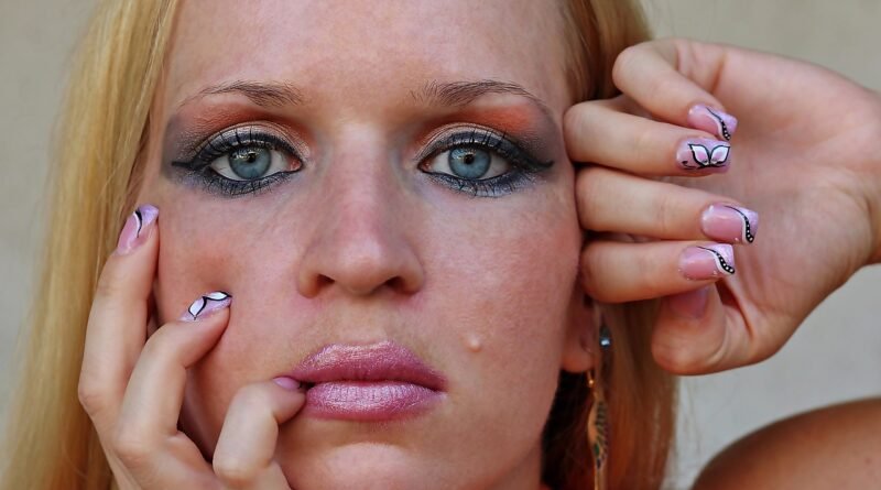 orange makeup, woman, facial