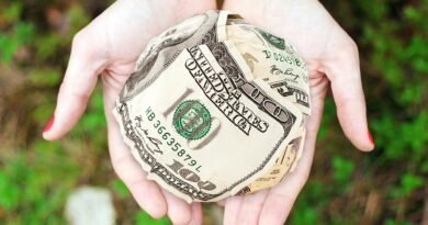 Hands holding crumpled money outdoors, symbolizing charity and financial support.